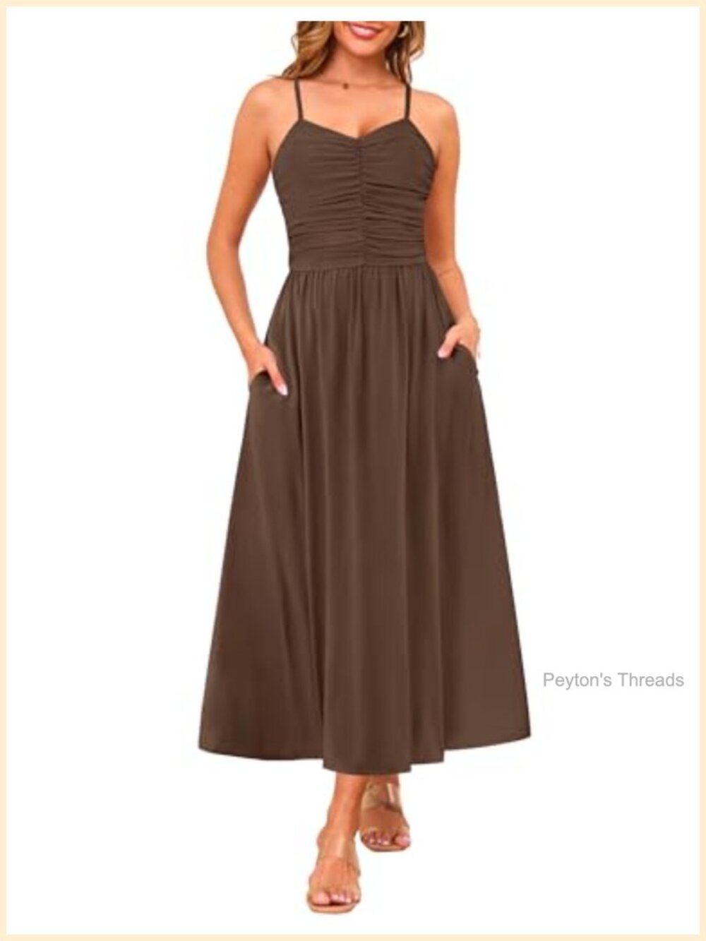 Adjustable Spaghetti Strap Ruched Maxi Dress Floral Beach Sundress with Pockets - Picture 1 of 6